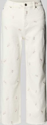 Christian Berg Straight Leg Jeans mit Embroidery und Fransenkante in Offwhite, Gr&ouml;&szlig;e 34