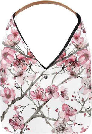 Generic Pink Floral Branch Reusable Lightweight Grocery Bags - Foldable Into Compact Pouch, Washable & Sturdy, Multipurpose for Shopping and Travel