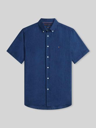 Tommy Hilfiger Regular Fit Kurzarmhemd aus reinem Leinen in Dunkelblau, Gr&ouml;&szlig;e L