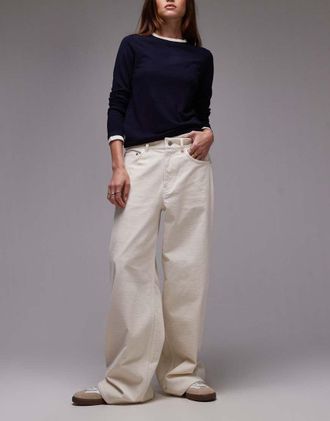 Arket Cloud low rise baggy wide leg stretch cord pants in ecru-White