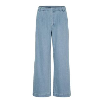 Saint Tropez Smoke Blue Trousers with Mid-Rise Waist - female - Saint Tropez - Wide Jeans - Blue - M - Jeans