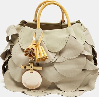 Emporio Armani Scalloped Applique Beige Nylon Tote