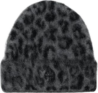 Anine Bing Grijze Luipaard Beanie - Vintage Stijl - Dames - Hoeden - Grijs - ONE Size - Wol - Accessoires