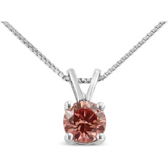 House of Brilliance 10K Gold 1/4 Cttw Colored Grown Diamond Solitaire Pendant Necklace in Pink Diamond at Nordstrom