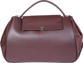 Coccinelle Structured Leather Handbag With Suede-Like Sides And Flap Closure