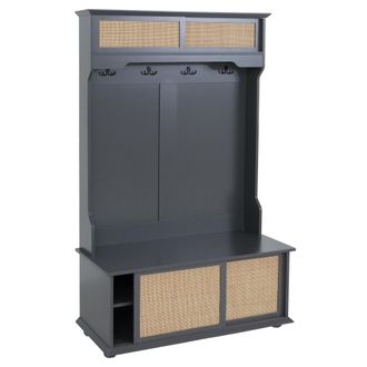 Hhg Perchero Hhg-655, Perchero De Pasillo De Madera, Melamina Kubu Rattan 163 X 100 X 47 Cm, Gris Oscuro