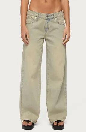 Edikted Raelynn Washed Low Rise Baggy Wide Leg Jeans in Lagoon-Blue at Nordstrom, Size X-Small