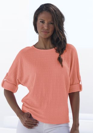 Vivance 2-in-1-Shirt VIVANCE zum Krempeln, Damen, Gr. 32/34, orange (peach), Cr&ecirc;pe, Obermaterial: 98% Polyester, 2% Elasthan, unifarben, l&auml;ssig geschnitten no