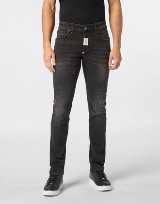 Philipp Plein Jeans Super Straight Cut Hexagon Logo Men in Nightcrawler at Nordstrom, Size 29