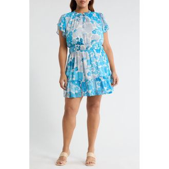 Sugarlips Kerela Floral Bumble Ruffle Dress in White-Blue-Combo at Nordstrom, Size 3X