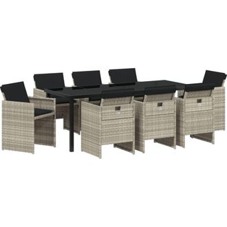 vidaXL Conjunto De Comedor De Jard&iacute;n 9 Pcs Gris Claro Rat&aacute;n Sint&eacute;tico Vidaxl