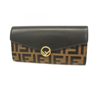 Fendi Black Brown Leather Long Wallet (Bi-Fold) (Pre-Owned)