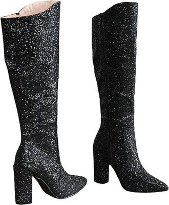 Generic Womens Pointed Toe Side Zipper High Heel Pumps Knee-High Boots