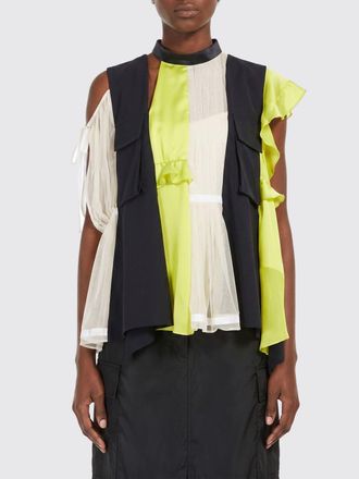sacai Blusa asimmetrica smanicata in misto lana con stampa astratta