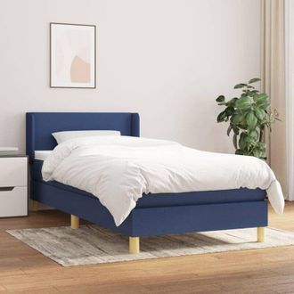 vidaXL Cama Box Spring Con Colch&oacute;n Tela Azul 90x200 Cm Vidaxl