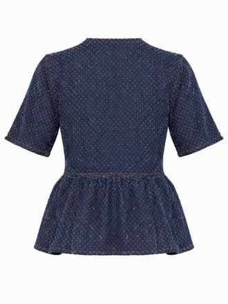 Ganni Peplum Organic Cotton Blouse - Blue