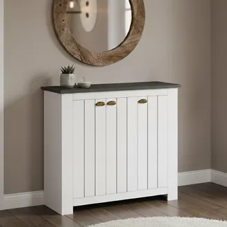 Dmora Zapatero Tolomeo, Zapatero Con 3 Puertas Que Ahorra Espacio, Armario De Entrada Multifuncional, 114x42h100 Cm, Blanco Y Antracita, Con Embalaje Reforz