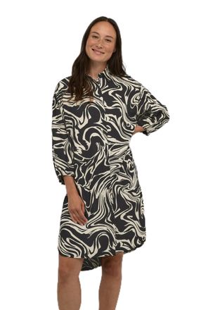Kaffe Womens Shirt Dress 3/4 Sleeves Printed Knee Length Relaxed Fit Button, Black/White Graphic Paint, 12