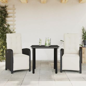 vidaXL Vidaxl - Mesita Y Sillas Con Cojines 3 Piezas Rat&aacute;n Sint&eacute;tico Negro