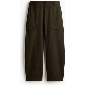 H&M Barrel-leg Cargo Pants in Dark Khaki Green at Nordstrom, Size Xx-Small