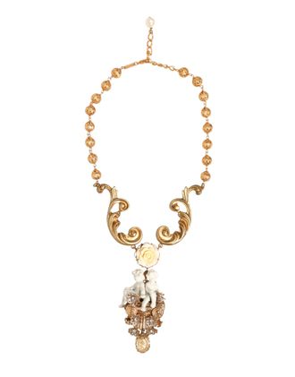 Dolce & Gabbana Gouden Keramische Kristallen Cherub Barok Hanger Ketting
