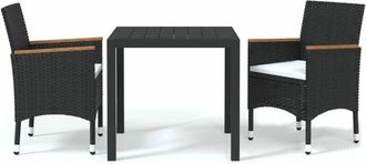 vidaXL Juego Muebles Jard&iacute;n 3 Pzas Con Cojines Rat&aacute;n Sint&eacute;tico Negro Vidaxl