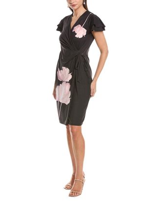 Anne Klein Flutter Sleeve Classic Wrap Printed Ity Dress