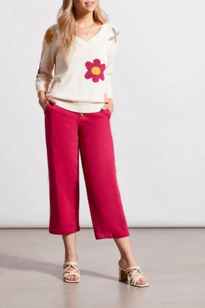 Tribal Tess Three Quarter Sleeve Jacquard Sweater In Sand Dust