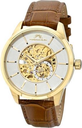 Porsamo Bleu Cassius Automatic Leather Strap Watch, 45mm in Gold And Brown at Nordstrom Rack