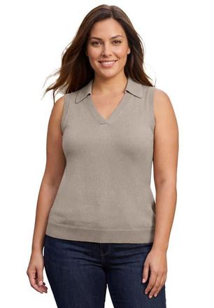 Jessica London Sleeveless Pullover Polo Sweater in Soft Tan at Nordstrom, Size Medium