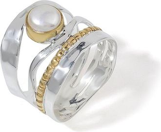 Tiramisu Silver Plated 1.40 Ct. Tw. 6-6Mm Pearl Statement Ring
