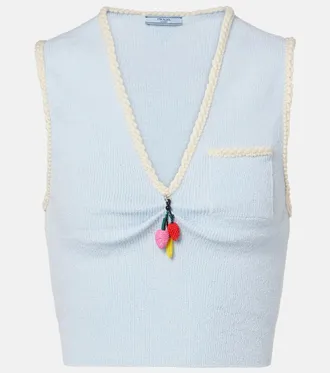 Prada Crop top de boucl&eacute; en mezcla de algod&oacute;n