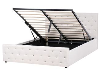 Beliani Cama matrimonial de tejido beige 160x200