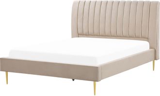 Beliani Cama Con Somier De Terciopelo Beige Arena Dorado 180 X 200 Cm Reposacabezas Marville