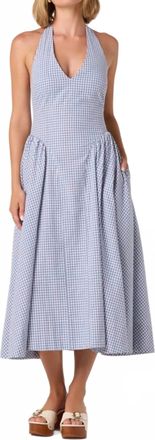 Astr Meana Halter Midi Dress In Blue Gingham