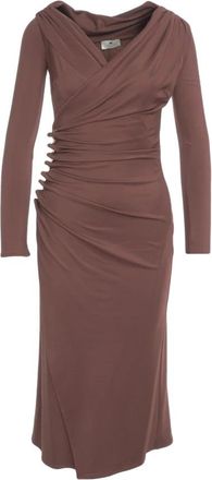 Elisabetta Franchi Asymmetrische Midi Jurk met Plooiing - Dames - Feestkleedjes - Bruin - M - Kleedjes