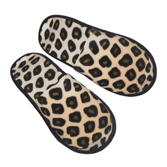 Generic Cotton Slippers Leopard Print Print Non-Slip Fleece Slippers Furry Cotton Slipper For Spa Holiday Room L