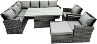 Fimous Poly Rattan Outdoor Patio Height Adjustable Rising Lifting Table Corner Sofa Set with Big Stool,2 Chairs for Garden Backyard Dark Grey Mixed - Fimous