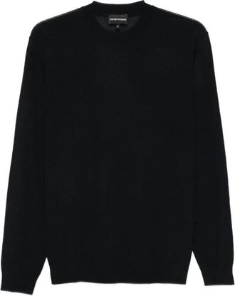 Emporio Armani Travel Essentials Jumper van effen breisel - Heren - Ronde hals truien - Zwart - L - Wol - Truien & Vesten