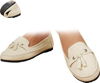 Generic Womens Fashion Soft-Soled Loafers with Bowknot Comfortable Lightweight Anti-Slip Leather Flat Loafers for Business, Casual, Work (White,6.5)