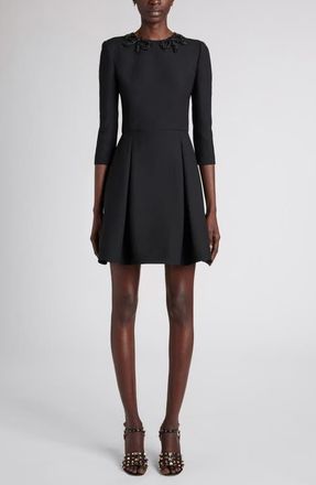 Valentino Garavani Bow Embellished Pleated Minidress in Black at Nordstrom, Size 40
