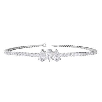 Diamond2Deal 925 Sterling Silver 2.75 Ct Pear Cut Lab Grown Diamond Bangle Bracelet 7