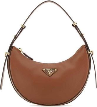 Prada Leather Hobo Shoulder Bag Cognac