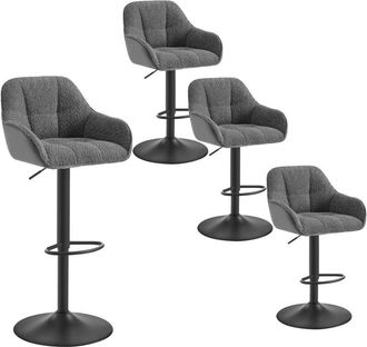 Woltu Woltu - Juego De 4 Taburetes De Bar Charlotte Con Reposabrazos Y Asiento En Pana Y Chenilla Gris Oscuro