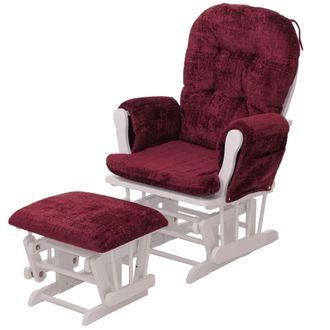 Hhg Nunca Usado] Sill&oacute;n Relax Hhg 009, Mecedora Con Taburete Tela Chenilla (465g/m&sup2;) Oeko-tex, Burdeos, Armaz&oacute;n Blanco