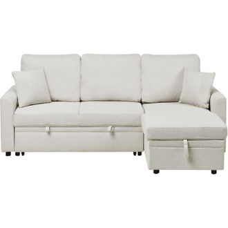 Beliani Beliani - Modern Corner Sofa Bed Left Hand Faux Linen Polyester Upholstery Extra Pillows Storage Light Beige Nassjo