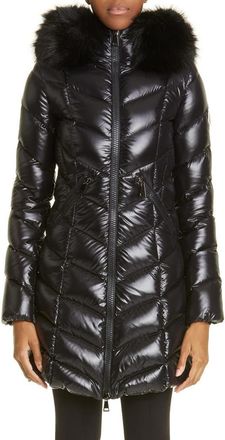 Moncler Fulmarre Quilted Down Coat with Faux Fur Trim in Black at Nordstrom, Size 5