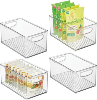 OEM Juego De 4 Recipientes De Almacenamiento, Pl&aacute;stico Transparente, Asas Integradas, Apilables, Para Comida De Beb&eacute;