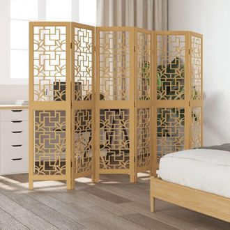Berkfield Home Room Divider 6 Panels Brown Solid Wood Paulownia