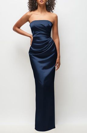 After Six Niamh Ruched Satin Gown in Midnight at Nordstrom, Size 10